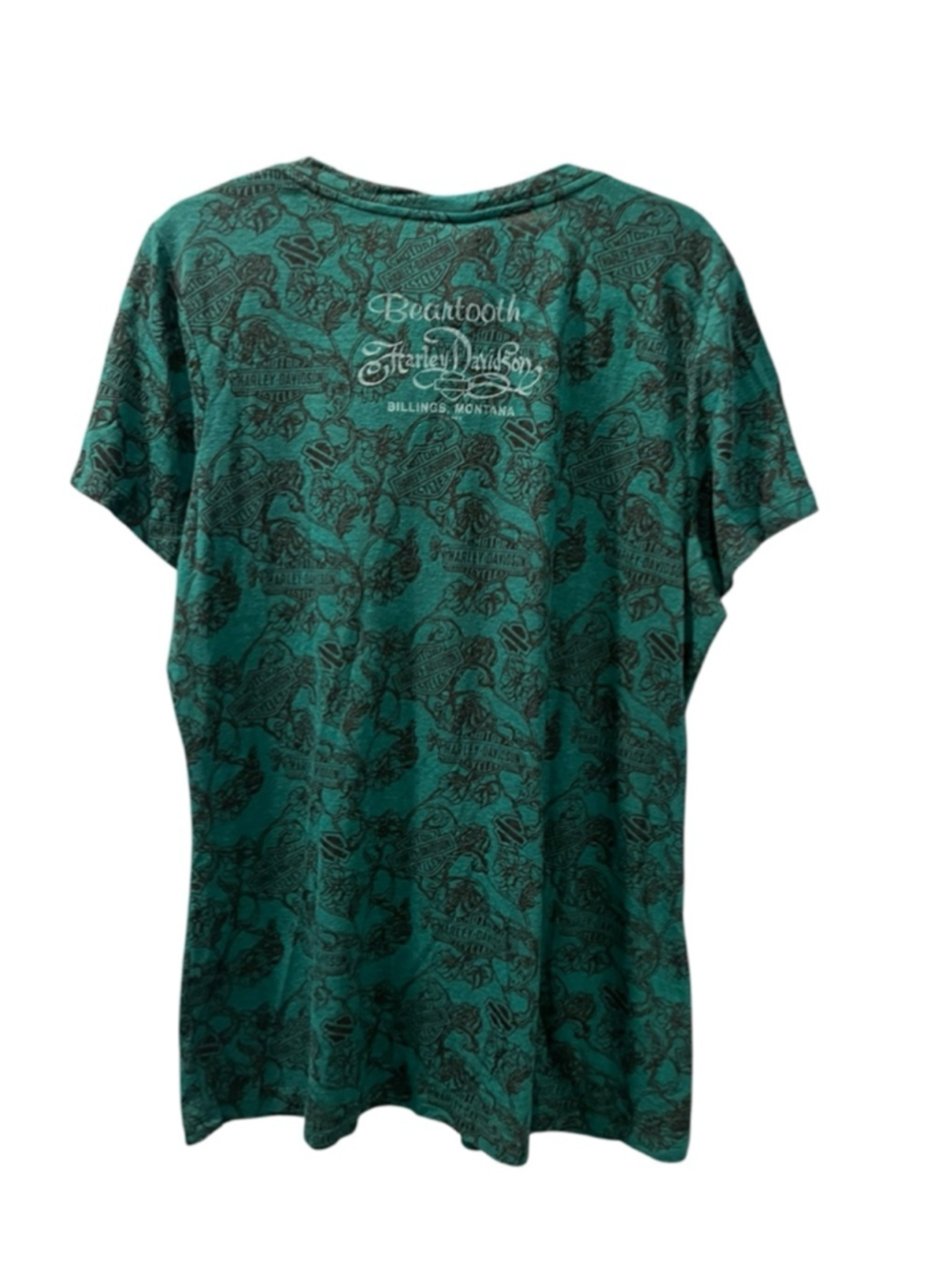 NWT Harley Davidson Skull Women 2X Burned Identity Studded V-Neck Tee Teal Green - Picture 6 of 11